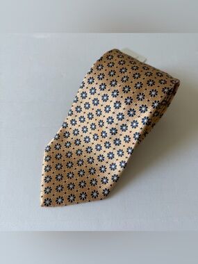 Versace Men's Floral Pattern Yellow Gold and Navy Tie NWT